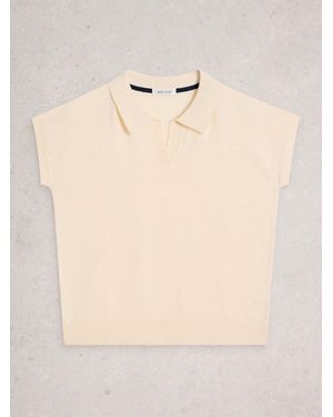 White Stuff Ginni Stripe Linen Polo T-Shirt - Natural
