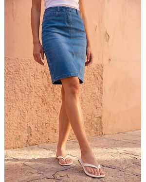 Roman Cotton Denim Stretch Skirt - Blue