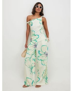 River Island Linen Blend Printed Wide Leg Pants - Green