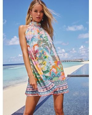 Lipsy Printed Halter Neck Mini Shift Dress - Blue