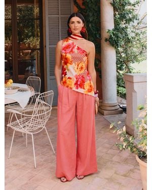 Friends Like These X Lucy Mecklenburgh Coral Super Wide Leg Pants With Linen - Red