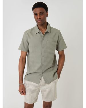Threadbare Shorter Length Stripe Cotton Shorts - Green