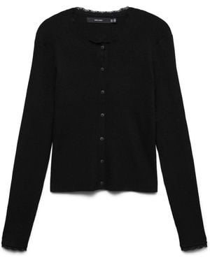 Vero Moda Lace Long Sleeve Round Neck Cardigan - Black