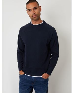 Threadbare Mock T-Shirt Textured Knit Crew Neck Sweater - Blue