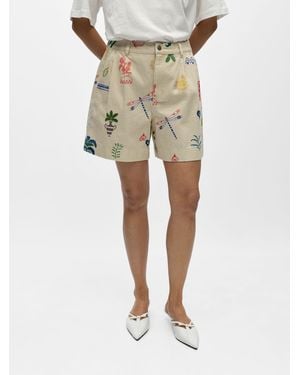 Object Printed Denim Shorts - Natural