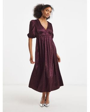 Simply Be Satin Jacquard Button Through Tea Dress - Red