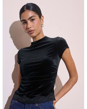 Nobody's Child Nobodys Child Grown On Velvet Lace Trim Top - Black