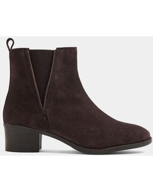 Evans Extra Wide Fit Suede Zip Teeth Ankle Boots - Brown