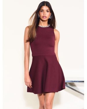 Friends Like These Burgundy Embellished Neckline Knit Mini Dress - Purple