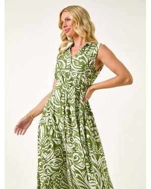 Roman Petite Abstract Midi Shirt Dress - Green