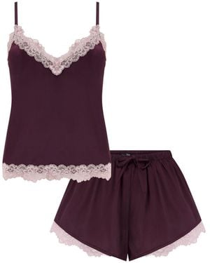 Pour Moi Dusk Satin Lace Trim Cami And Shorts - Purple