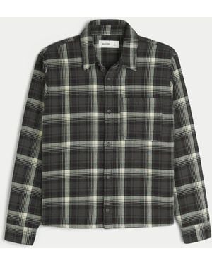 Hollister Cropped Boxy Flannel Shirt - Black