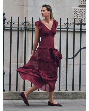 Jigsaw Frill Plisse Maxi Dress - Red