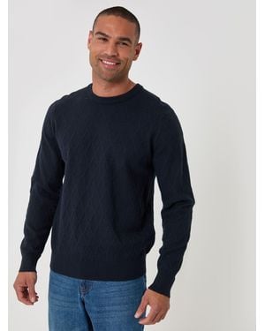 Threadbare Diamond Textured Crew Neck Sweater - Blue
