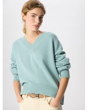 Whistles Cotton V-Neck Relaxed Knit Jumper - Blue