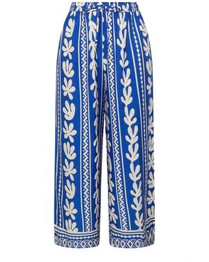 Yours Curve Aztec Leaf Wide Leg Pants - Blue