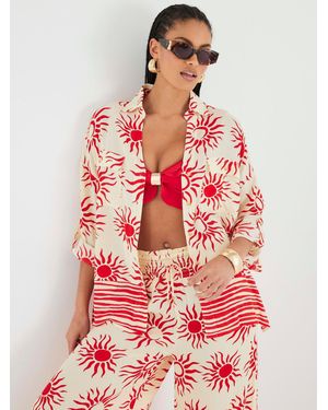 River Island Oversized Sun Print Beach Shirt - Red