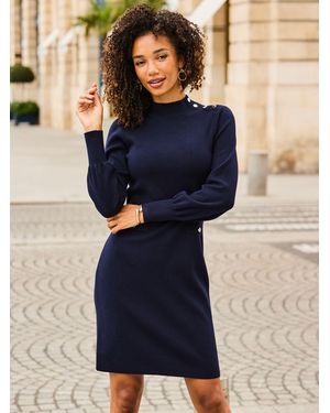 Sosandar Roll Neck Knitted Shift Dress - Blue
