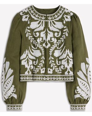 Boden Embroidered Linen Jacket - Green
