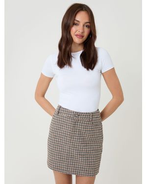 Threadbare Check Co-Ord Wool Content Mini Skirt - White