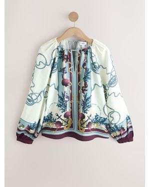Next Keyhole Detail Relaxed Long Sleeve Blouse - Blue