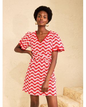 Love & Roses V-Neck Scallop Jersey Mini Dress - Red