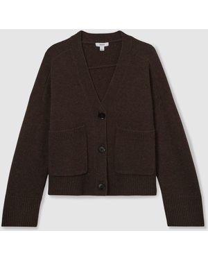 Reiss Rosie Wool-Cashmere Patch-Pocket Cardigan - Brown