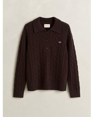 GANT Lambswool Cable Knit Rugby Shirt - Black