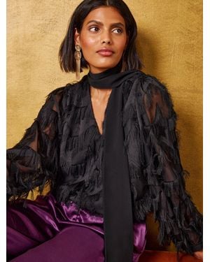 Love & Roses Fringe Star Scarf Neck Long Sleeve Blouse - Purple