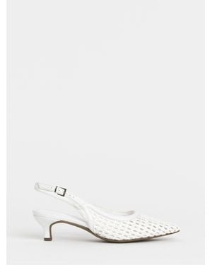 JD Williams Wide Fit Woven Slingback Pointed Heels - White