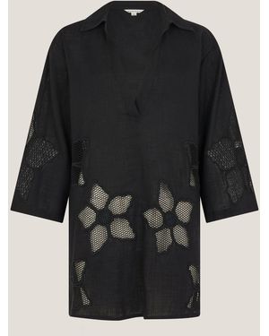 Monsoon Joanna Cutwork Beach Shirt - Black