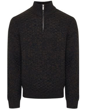 Threadbare Basket Stitch Quarter Zip Sweater - Black