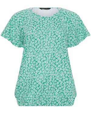 M Com Mini Floral Scoop Neck Top - Green