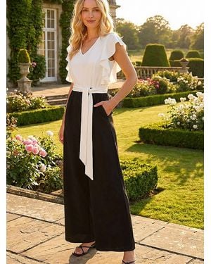Roman Color Block V-Neck Jumpsuit - Yellow