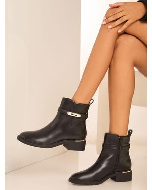 Lipsy Stiefeletten Mit Blockabsatz Aus Kunstleder Und Riemenverschlusseu 37 (Uk 4) - Schwarz