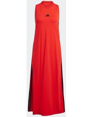 adidas Essentials 3-Stripes Long Racerback Dress - Red