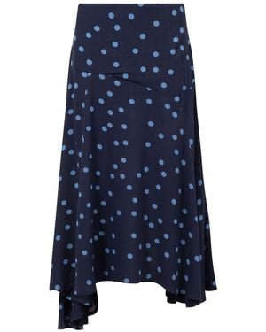 Weird Fish Florino Printed Asymmetric Slit Skirt - Blue