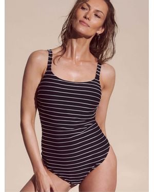 JD Williams Anthology X Magisculpt Hidden Wire Scoop Striped Swimsuit - Black