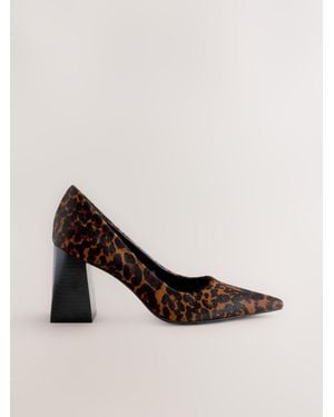 Next Leather Block Court Heels - Black