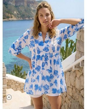 Roman Floral Print Tunic Top - Blue