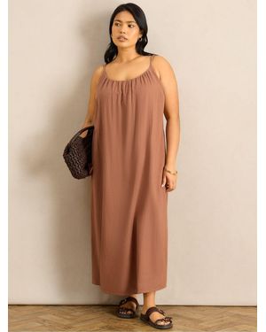Live Unlimited Linen Blend Bobble Trim Maxi Dress - Natural
