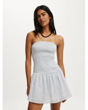 Cotton On Shirred Tube Mini Dress - White