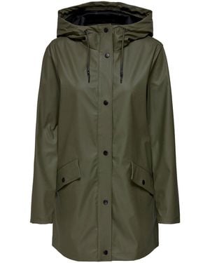 ONLY Water Resistant Raincoat With Hood - Green