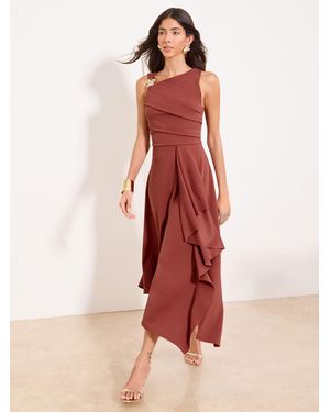 Lipsy Trim Ruffle Drape Fit And Flare Midi Dress - Red