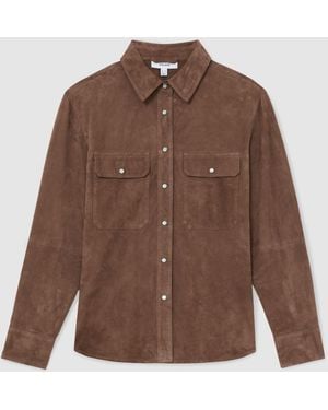 Reiss Pippa Suede Twin-Pocket Press-Stud Shirt - Brown