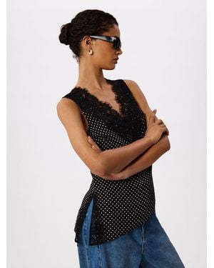 Whistles Mini Spot Lace Trim Top - Black