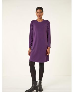 Roman Side Button Detail Shift Dress - Purple