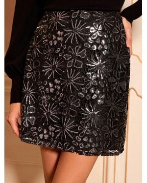 Love & Roses Petite Sequin Lace Mini Skirt - Schwarz