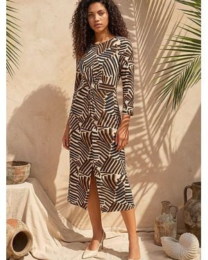 Roman Petite Abstract Print Knot Front Dress - Brown