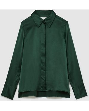 Reiss Silk-Satin Concealed-Placket Shirt - Green